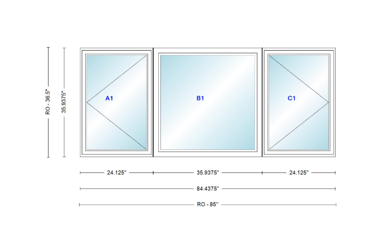 ANDERSEN Windows 400 Series LFR Picture With Casement Flankers 84-7/16" Wide Vinyl Exterior Wood Interior New Construction Low-E4 Dual Pane Argon Fill Glass Full Screens/Grilles/Tempered Optional