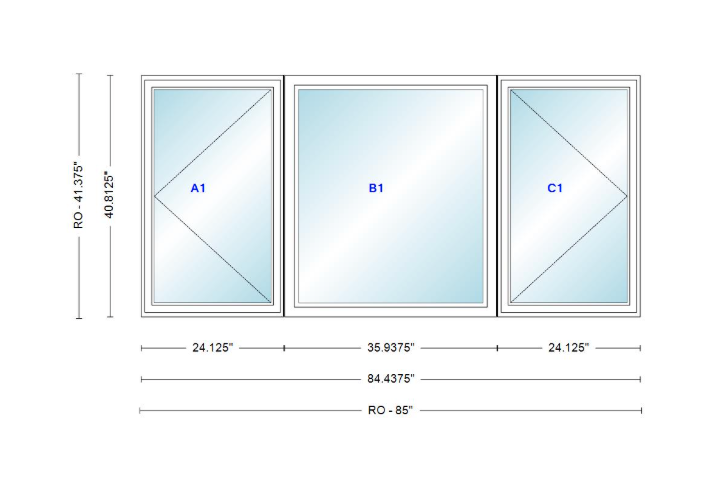 ANDERSEN Windows 400 Series LFR Picture With Casement Flankers 84-7/16" Wide Vinyl Exterior Wood Interior New Construction Low-E4 Dual Pane Argon Fill Glass Full Screens/Grilles/Tempered Optional