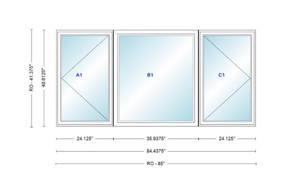 ANDERSEN Windows 400 Series LFR Picture With Casement Flankers 84-7/16" Wide Vinyl Exterior Wood Interior New Construction Low-E4 Dual Pane Argon Fill Glass Full Screens/Grilles/Tempered Optional