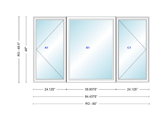 ANDERSEN Windows 400 Series LFR Picture With Casement Flankers 84-7/16" Wide Vinyl Exterior Wood Interior New Construction Low-E4 Dual Pane Argon Fill Glass Full Screens/Grilles/Tempered Optional