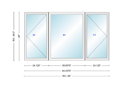 ANDERSEN Windows 400 Series LFR Picture With Casement Flankers 84-7/16" Wide Vinyl Exterior Wood Interior New Construction Low-E4 Dual Pane Argon Fill Glass Full Screens/Grilles/Tempered Optional