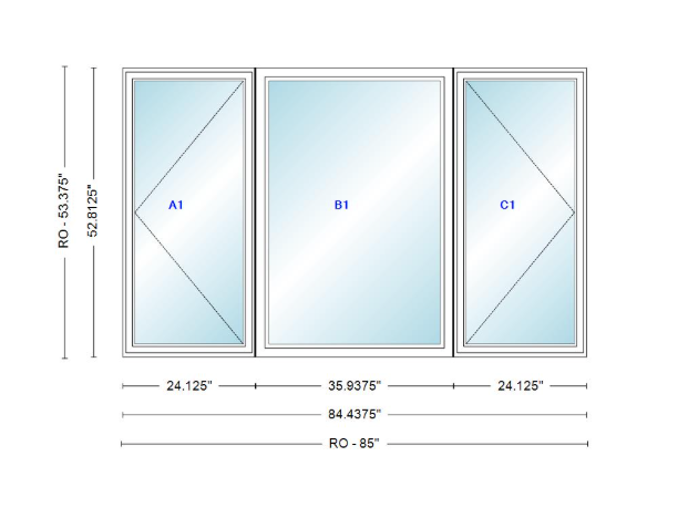 ANDERSEN Windows 400 Series LFR Picture With Casement Flankers 84-7/16" Wide Vinyl Exterior Wood Interior New Construction Low-E4 Dual Pane Argon Fill Glass Full Screens/Grilles/Tempered Optional