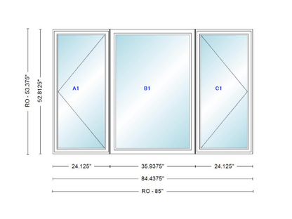 ANDERSEN Windows 400 Series LFR Picture With Casement Flankers 84-7/16" Wide Vinyl Exterior Wood Interior New Construction Low-E4 Dual Pane Argon Fill Glass Full Screens/Grilles/Tempered Optional