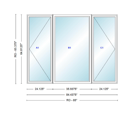 ANDERSEN Windows 400 Series LFR Picture With Casement Flankers 84-7/16" Wide Vinyl Exterior Wood Interior New Construction Low-E4 Dual Pane Argon Fill Glass Full Screens/Grilles/Tempered Optional