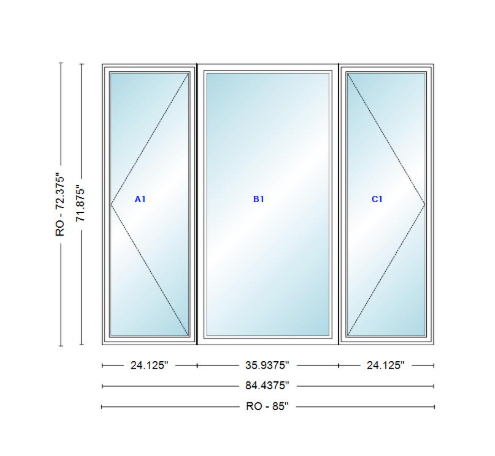 ANDERSEN Windows 400 Series LFR Picture With Casement Flankers 84-7/16" Wide Vinyl Exterior Wood Interior New Construction Low-E4 Dual Pane Argon Fill Glass Full Screens/Grilles/Tempered Optional