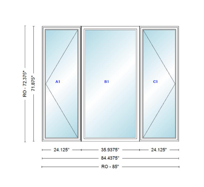 ANDERSEN Windows 400 Series LFR Picture With Casement Flankers 84-7/16" Wide Vinyl Exterior Wood Interior New Construction Low-E4 Dual Pane Argon Fill Glass Full Screens/Grilles/Tempered Optional