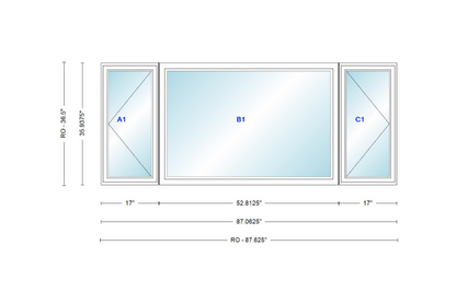 ANDERSEN Windows 400 Series LFR Picture With Casement Flankers 87-1/16" Wide Vinyl Exterior Wood Interior New Construction Low-E4 Dual Pane Argon Fill Glass Full Screens/Grilles/Tempered Optional