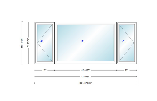 ANDERSEN Windows 400 Series LFR Picture With Casement Flankers 87-1/16" Wide Vinyl Exterior Wood Interior New Construction Low-E4 Dual Pane Argon Fill Glass Full Screens/Grilles/Tempered Optional