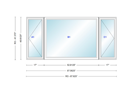 ANDERSEN Windows 400 Series LFR Picture With Casement Flankers 87-1/16" Wide Vinyl Exterior Wood Interior New Construction Low-E4 Dual Pane Argon Fill Glass Full Screens/Grilles/Tempered Optional