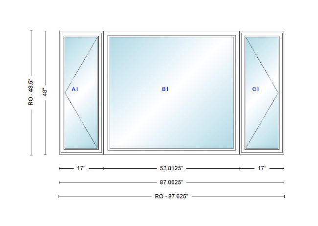 ANDERSEN Windows 400 Series LFR Picture With Casement Flankers 87-1/16" Wide Vinyl Exterior Wood Interior New Construction Low-E4 Dual Pane Argon Fill Glass Full Screens/Grilles/Tempered Optional
