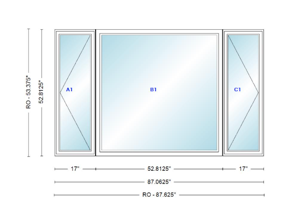 ANDERSEN Windows 400 Series LFR Picture With Casement Flankers 87-1/16" Wide Vinyl Exterior Wood Interior New Construction Low-E4 Dual Pane Argon Fill Glass Full Screens/Grilles/Tempered Optional