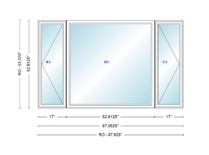 ANDERSEN Windows 400 Series LFR Picture With Casement Flankers 87-1/16" Wide Vinyl Exterior Wood Interior New Construction Low-E4 Dual Pane Argon Fill Glass Full Screens/Grilles/Tempered Optional