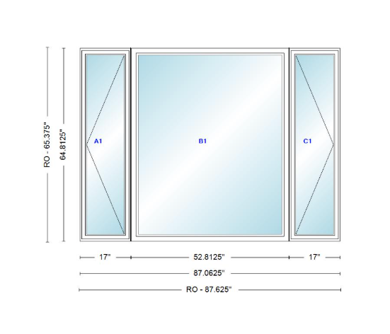 ANDERSEN Windows 400 Series LFR Picture With Casement Flankers 87-1/16" Wide Vinyl Exterior Wood Interior New Construction Low-E4 Dual Pane Argon Fill Glass Full Screens/Grilles/Tempered Optional