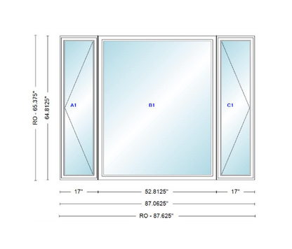 ANDERSEN Windows 400 Series LFR Picture With Casement Flankers 87-1/16" Wide Vinyl Exterior Wood Interior New Construction Low-E4 Dual Pane Argon Fill Glass Full Screens/Grilles/Tempered Optional