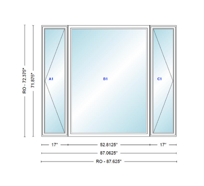 ANDERSEN Windows 400 Series LFR Picture With Casement Flankers 87-1/16" Wide Vinyl Exterior Wood Interior New Construction Low-E4 Dual Pane Argon Fill Glass Full Screens/Grilles/Tempered Optional