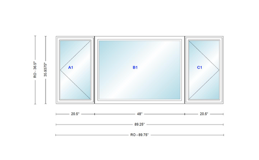 ANDERSEN Windows 400 Series LFR Picture With Casement Flankers 89-1/4" Wide Vinyl Exterior Wood Interior New Construction Low-E4 Dual Pane Argon Fill Glass Full Screens/Grilles/Tempered Optional