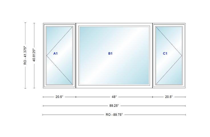 ANDERSEN Windows 400 Series LFR Picture With Casement Flankers 89-1/4" Wide Vinyl Exterior Wood Interior New Construction Low-E4 Dual Pane Argon Fill Glass Full Screens/Grilles/Tempered Optional