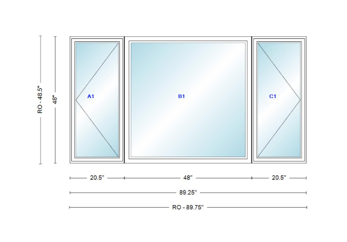ANDERSEN Windows 400 Series LFR Picture With Casement Flankers 89-1/4" Wide Vinyl Exterior Wood Interior New Construction Low-E4 Dual Pane Argon Fill Glass Full Screens/Grilles/Tempered Optional