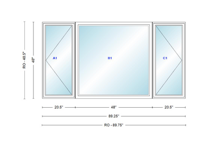 ANDERSEN Windows 400 Series LFR Picture With Casement Flankers 89-1/4" Wide Vinyl Exterior Wood Interior New Construction Low-E4 Dual Pane Argon Fill Glass Full Screens/Grilles/Tempered Optional