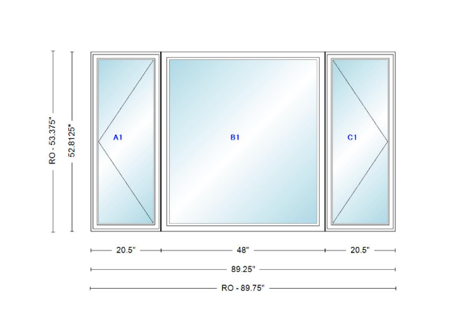 ANDERSEN Windows 400 Series LFR Picture With Casement Flankers 89-1/4" Wide Vinyl Exterior Wood Interior New Construction Low-E4 Dual Pane Argon Fill Glass Full Screens/Grilles/Tempered Optional