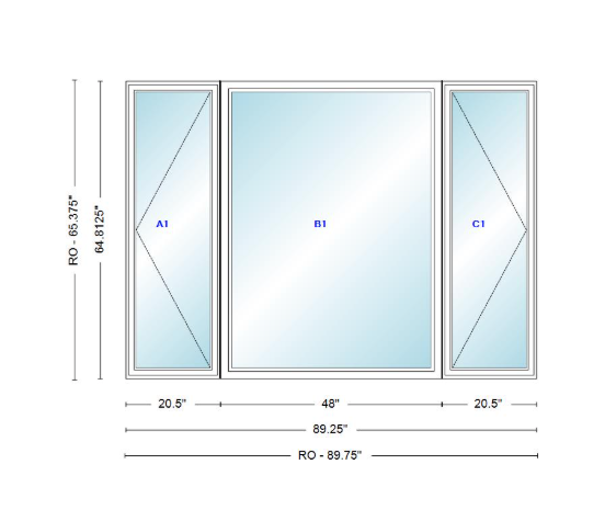 ANDERSEN Windows 400 Series LFR Picture With Casement Flankers 89-1/4" Wide Vinyl Exterior Wood Interior New Construction Low-E4 Dual Pane Argon Fill Glass Full Screens/Grilles/Tempered Optional