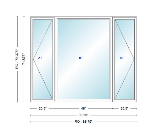 ANDERSEN Windows 400 Series LFR Picture With Casement Flankers 89-1/4" Wide Vinyl Exterior Wood Interior New Construction Low-E4 Dual Pane Argon Fill Glass Full Screens/Grilles/Tempered Optional