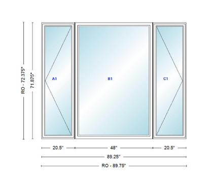 ANDERSEN Windows 400 Series LFR Picture With Casement Flankers 89-1/4" Wide Vinyl Exterior Wood Interior New Construction Low-E4 Dual Pane Argon Fill Glass Full Screens/Grilles/Tempered Optional