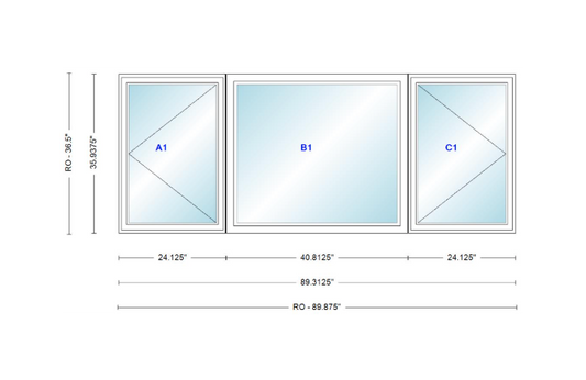ANDERSEN Windows 400 Series LFR Picture With Casement Flankers 89-5/16" Wide Vinyl Exterior Wood Interior New Construction Low-E4 Dual Pane Argon Fill Glass Full Screens/Grilles/Tempered Optional
