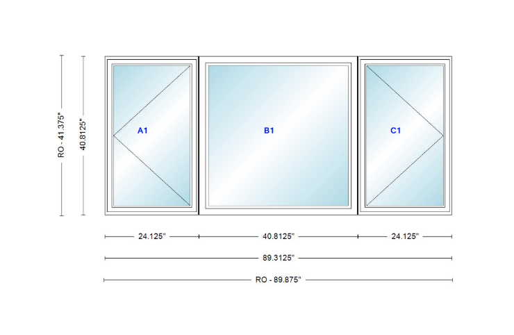ANDERSEN Windows 400 Series LFR Picture With Casement Flankers 89-5/16" Wide Vinyl Exterior Wood Interior New Construction Low-E4 Dual Pane Argon Fill Glass Full Screens/Grilles/Tempered Optional