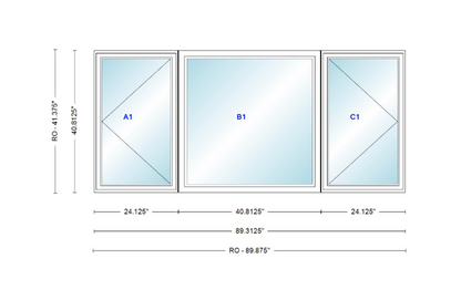ANDERSEN Windows 400 Series LFR Picture With Casement Flankers 89-5/16" Wide Vinyl Exterior Wood Interior New Construction Low-E4 Dual Pane Argon Fill Glass Full Screens/Grilles/Tempered Optional