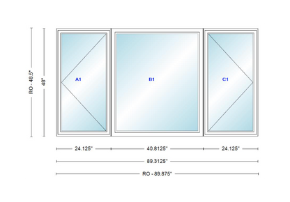 ANDERSEN Windows 400 Series LFR Picture With Casement Flankers 89-5/16" Wide Vinyl Exterior Wood Interior New Construction Low-E4 Dual Pane Argon Fill Glass Full Screens/Grilles/Tempered Optional