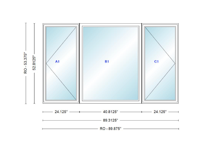 ANDERSEN Windows 400 Series LFR Picture With Casement Flankers 89-5/16" Wide Vinyl Exterior Wood Interior New Construction Low-E4 Dual Pane Argon Fill Glass Full Screens/Grilles/Tempered Optional