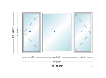 ANDERSEN Windows 400 Series LFR Picture With Casement Flankers 89-5/16" Wide Vinyl Exterior Wood Interior New Construction Low-E4 Dual Pane Argon Fill Glass Full Screens/Grilles/Tempered Optional