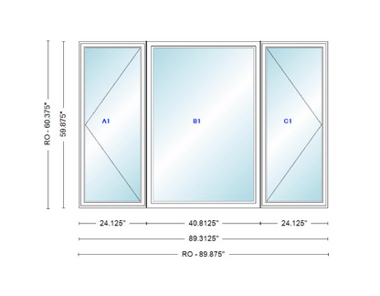 ANDERSEN Windows 400 Series LFR Picture With Casement Flankers 89-5/16" Wide Vinyl Exterior Wood Interior New Construction Low-E4 Dual Pane Argon Fill Glass Full Screens/Grilles/Tempered Optional