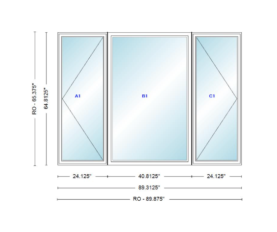 ANDERSEN Windows 400 Series LFR Picture With Casement Flankers 89-5/16" Wide Vinyl Exterior Wood Interior New Construction Low-E4 Dual Pane Argon Fill Glass Full Screens/Grilles/Tempered Optional