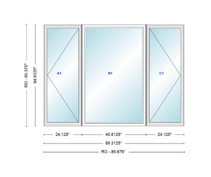 ANDERSEN Windows 400 Series LFR Picture With Casement Flankers 89-5/16" Wide Vinyl Exterior Wood Interior New Construction Low-E4 Dual Pane Argon Fill Glass Full Screens/Grilles/Tempered Optional