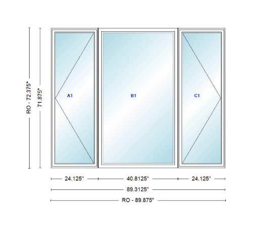 ANDERSEN Windows 400 Series LFR Picture With Casement Flankers 89-5/16" Wide Vinyl Exterior Wood Interior New Construction Low-E4 Dual Pane Argon Fill Glass Full Screens/Grilles/Tempered Optional