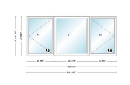 ANDERSEN Windows 400 Series LFR Picture With Casement Flankers 92-15/16" Wide Vinyl Exterior Wood Interior New Construction Low-E4 Dual Pane Argon Fill Glass Full Screens/Grilles/Tempered Optional