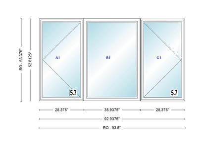 ANDERSEN Windows 400 Series LFR Picture With Casement Flankers 92-15/16" Wide Vinyl Exterior Wood Interior New Construction Low-E4 Dual Pane Argon Fill Glass Full Screens/Grilles/Tempered Optional