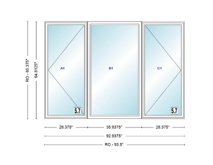 ANDERSEN Windows 400 Series LFR Picture With Casement Flankers 92-15/16" Wide Vinyl Exterior Wood Interior New Construction Low-E4 Dual Pane Argon Fill Glass Full Screens/Grilles/Tempered Optional