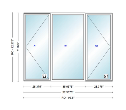 ANDERSEN Windows 400 Series LFR Picture With Casement Flankers 92-15/16" Wide Vinyl Exterior Wood Interior New Construction Low-E4 Dual Pane Argon Fill Glass Full Screens/Grilles/Tempered Optional