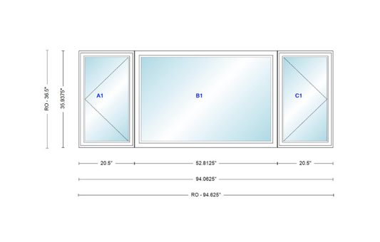 ANDERSEN Windows 400 Series LFR Picture With Casement Flankers 94-1/16" Wide Vinyl Exterior Wood Interior New Construction Low-E4 Dual Pane Argon Fill Glass Full Screens/Grilles/Tempered Optional