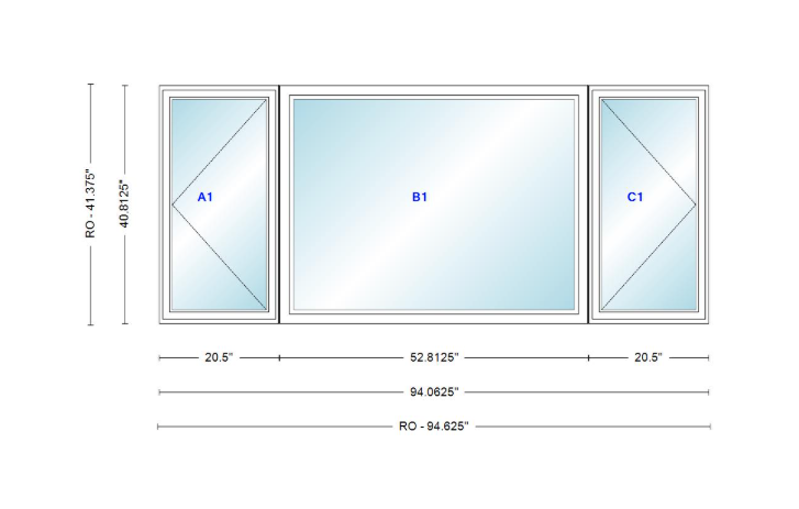 ANDERSEN Windows 400 Series LFR Picture With Casement Flankers 94-1/16" Wide Vinyl Exterior Wood Interior New Construction Low-E4 Dual Pane Argon Fill Glass Full Screens/Grilles/Tempered Optional