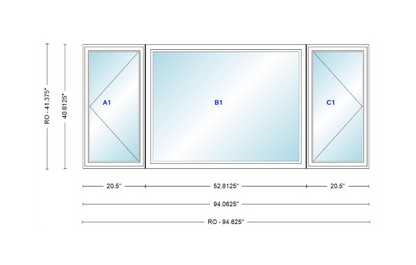 ANDERSEN Windows 400 Series LFR Picture With Casement Flankers 94-1/16" Wide Vinyl Exterior Wood Interior New Construction Low-E4 Dual Pane Argon Fill Glass Full Screens/Grilles/Tempered Optional