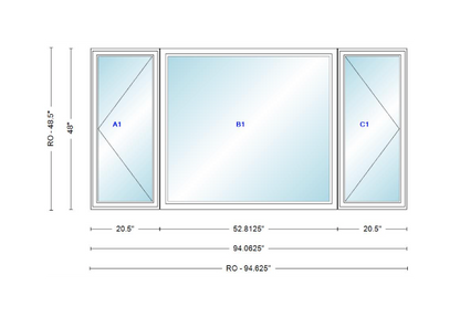 ANDERSEN Windows 400 Series LFR Picture With Casement Flankers 94-1/16" Wide Vinyl Exterior Wood Interior New Construction Low-E4 Dual Pane Argon Fill Glass Full Screens/Grilles/Tempered Optional