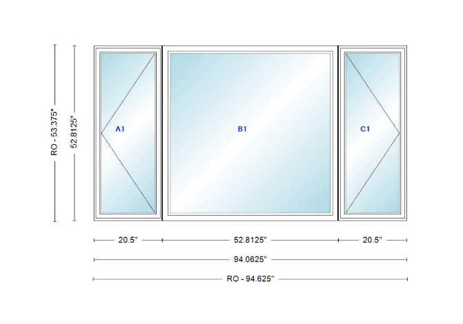 ANDERSEN Windows 400 Series LFR Picture With Casement Flankers 94-1/16" Wide Vinyl Exterior Wood Interior New Construction Low-E4 Dual Pane Argon Fill Glass Full Screens/Grilles/Tempered Optional