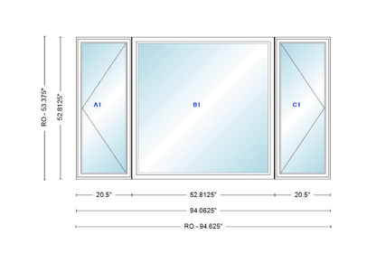 ANDERSEN Windows 400 Series LFR Picture With Casement Flankers 94-1/16" Wide Vinyl Exterior Wood Interior New Construction Low-E4 Dual Pane Argon Fill Glass Full Screens/Grilles/Tempered Optional