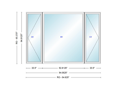 ANDERSEN Windows 400 Series LFR Picture With Casement Flankers 94-1/16" Wide Vinyl Exterior Wood Interior New Construction Low-E4 Dual Pane Argon Fill Glass Full Screens/Grilles/Tempered Optional