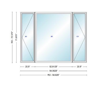 ANDERSEN Windows 400 Series LFR Picture With Casement Flankers 94-1/16" Wide Vinyl Exterior Wood Interior New Construction Low-E4 Dual Pane Argon Fill Glass Full Screens/Grilles/Tempered Optional