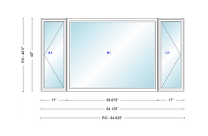 ANDERSEN Windows 400 Series LFR Picture With Casement Flankers 94-1/8" Wide Vinyl Exterior Wood Interior New Construction Low-E4 Dual Pane Argon Fill Glass Full Screens/Grilles/Tempered Optional
